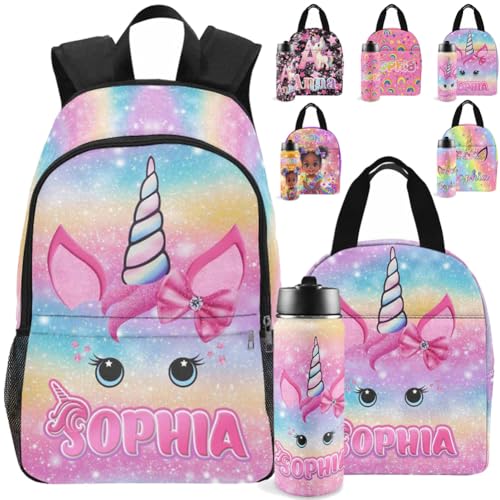 Personalized Backpacks For Girls With Name, Custom Backpack For Kids, Personalized Backpacks With Unicorn Pattern, Back to School Custom Bookbag Set Gifts For Daughter, Granddaughter, Niece - color: A02