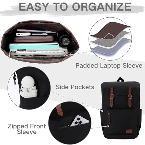 VASCHY Backpack for Men, Water Resistant High School Backpack Travel Carry-on Anti-theft Casual Daypack for Work Business Hiking Black - color: Black