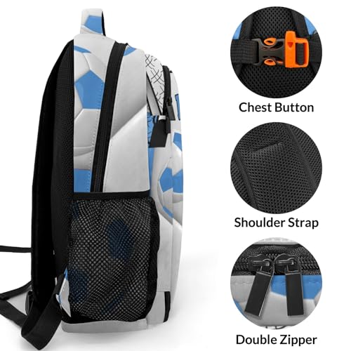 Backpack for School,Sport Ball Athlete Player Soccer Ocean Kid Water Resistant Casual Daypack for Travel with Bottle Side Pockets 16.5 Inch - color: Ocean