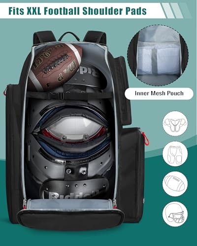 Smasrob Football Equipment Bag, Football Backpack, Football Gear Bag | Separate Shoe Compartment, Insulated Pocket and Fence Hooks, for Adult and Youth - color: Black