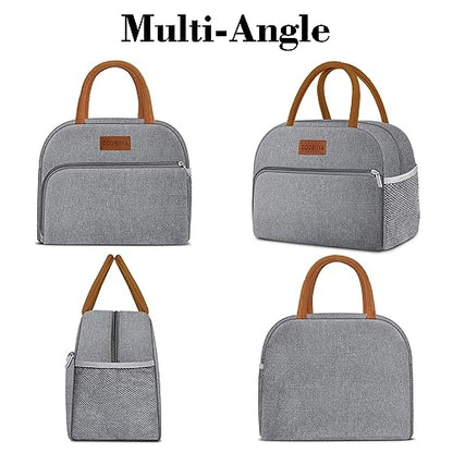 Coobiiya Lunch Bag Lunch Box for Women Men,Small Leak-proof Cute Lunch Tote Large Capacity Reusable Insulated Cooler Lunch Container for Work/Office/Picnic/Beach，Grey - color: Gray