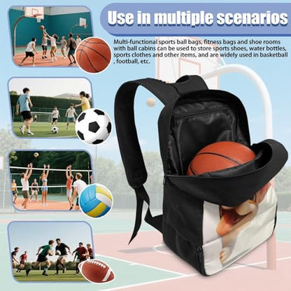 18.5in Basketball Backpack Basketball Bag with Shoe Compartment & Ball Holder, Waterproof Bag for Soccer Volleyball - color: Cute Cartoon Puppy Print