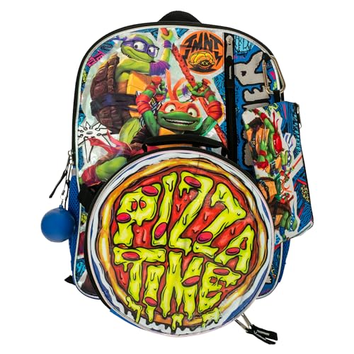 AI ACCESSORY INNOVATIONS Teenage Mutant Ninja Turtles 5 PC Backpack Set, Raphael, Leonardo, Donatello, & Michelangelo 16” School Bag, TMNT Bookbag, Blue - color: Ninja Trutles