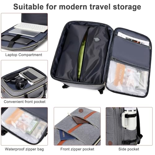 40L Travel Laptop Backpack for Women & Men, Airline Approved Carry On Luggage Overnight Bags, Waterproof Personal Item Bag, Weekender Essentials Backpacks Vacuum Backpack Gray - color: Gray
