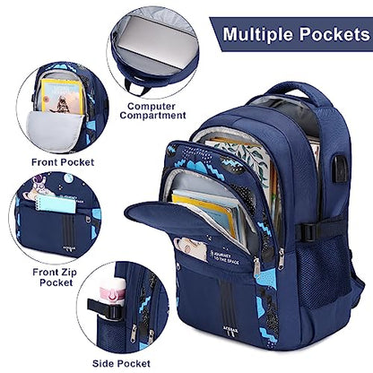ACESAK Backpack for Boys - Boy Backpack Schoolbag for Boys Kids Children Teens Girls Elementary Middle School Bags, Waterproof Lightweight Kids Bookbag Backpacks Casual Daypack with Lunch Bag Set - color: Blue