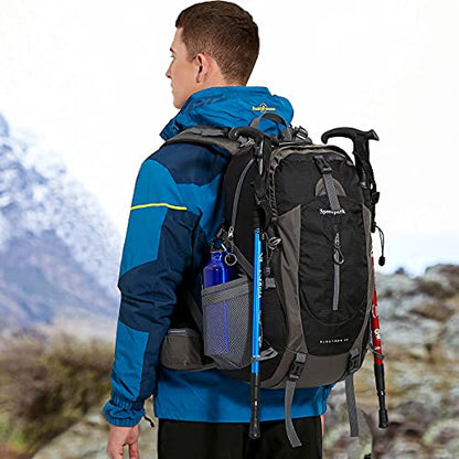 SPEEDPARK Hiking Backpack 40L Waterproof Hiking Daypack with Rain Cover, Outdoor Trekking Travel Backpacks for Men Women - color: Black