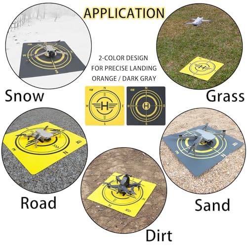 CQT Drone Landing Pad Universal Waterproof Weighted Portable Fast-Foldable Helipad Launch for DJI Mavic 3 Pro/Mini 2 SE/Air 2 2S/Mini 3 4 Pro/Mavic 2/Holy Stone/FPV/Avata/RC Quadcopters Accessories - color: Yellow+Dark Gray