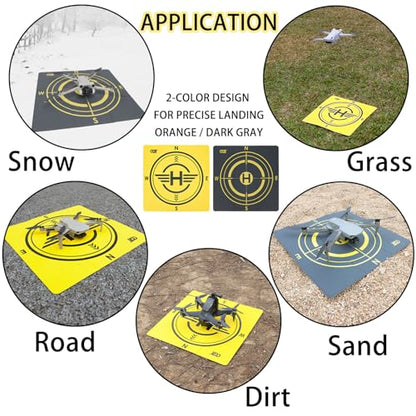 CQT Drone Landing Pad Universal Waterproof Weighted Portable Fast-Foldable Helipad Launch for DJI Mavic 3 Pro/Mini 2 SE/Air 2 2S/Mini 3 4 Pro/Mavic 2/Holy Stone/FPV/Avata/RC Quadcopters Accessories - color: Yellow+Dark Gray