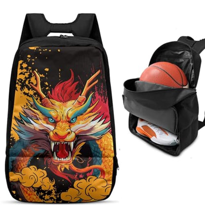 Basketball Backpack With Separate Ball Compartment And Shoes Fit Basketball Volleyball Football - color: Oriental Dragon