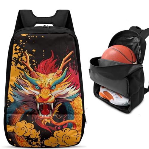 Basketball Backpack With Separate Ball Compartment And Shoes Fit Basketball Volleyball Football - color: Oriental Dragon