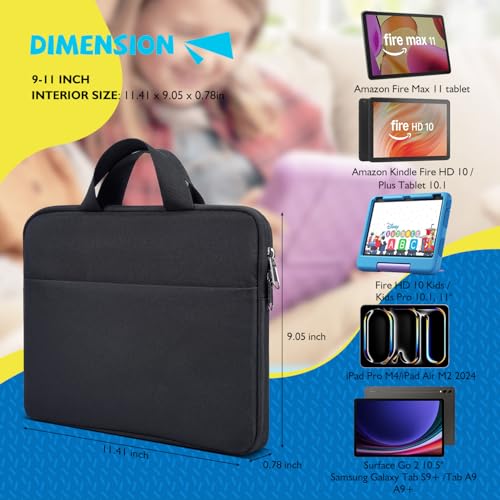 9-11 Inch Tablet Sleeve Carrying Case for Amazon Fire Max 11/10.1" Fire HD 10 Plus Kids Pro, iPad Pro M5 M4/Air M4 M3 M2 11" 2026/ iPad A16 11"/Samsung Galaxy S9 S8 A9+ A8 Protective Bag, Black - size: 9-11 Inch