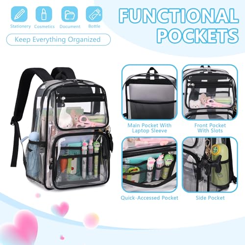 MOONBABY Clear Backpack for School Girls, Heavy Duty TPU Transparent Backpack Stadium Events Approved, Clear Bookbag - color: Black