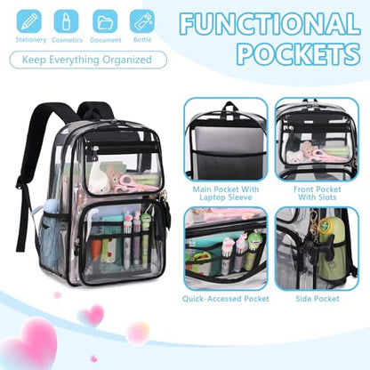 MOONBABY Clear Backpack for School Girls, Heavy Duty TPU Transparent Backpack Stadium Events Approved, Clear Bookbag - color: Black