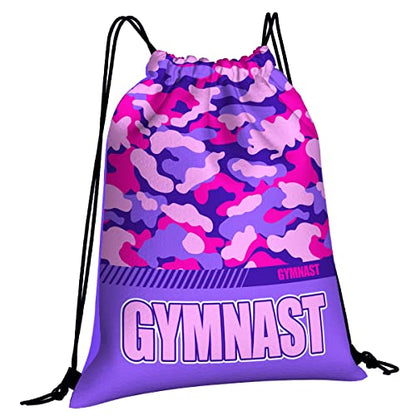Drawstring Backpack Waterproof Gym Drawstring Bags Sports String Bag Camo Sackpack-Purple Gymnastics Drawstring Bag - color: Gymnastics Drawstring Bags-camo Purple