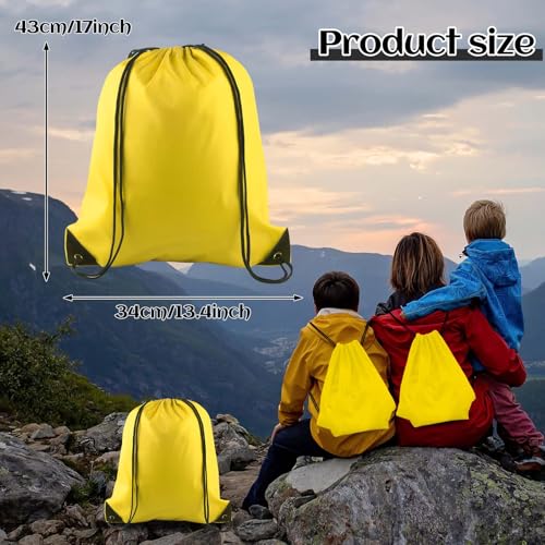 PLULON 15 Pcs Yellow Drawstring Bags, Drawstring Backpack Bulk, Modern Casual Gym Backpack Bags for Yoga Traveling Outdoor Sports - color: Yellow