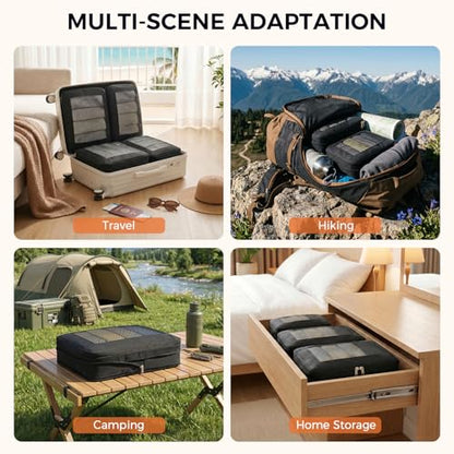 BAGAIL 8 Set Compression Packing Cubes, Durable & Wear-resistant Expandable Luggage Organizer Bags for Travel Accessories (Black) - color: Black