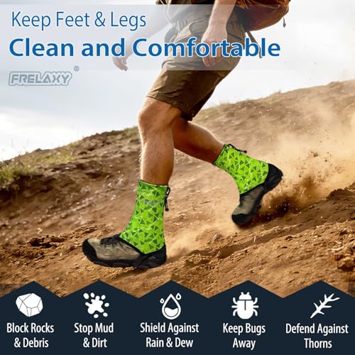 Frelaxy Ultralight Trail Gaiters for Hiking & Running – Breathable, Wear-Resistant Low Shoe Gaiters, Protect Feet from Rocks, Mud, Dust & Debris - color: Neon Green