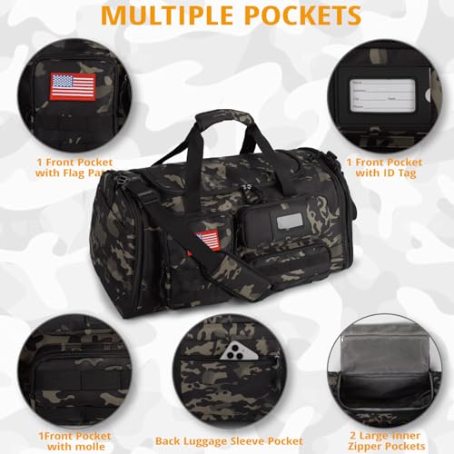 Expandable Gym Bag For Men,Tactical Large 3 in 1 Sports Duffle Bag With Shoes Compartment,Water Resistant Sports Gym Tote Bags Multi-functional Weekend Travel Backpack Overnight Bag - color: Camo Black