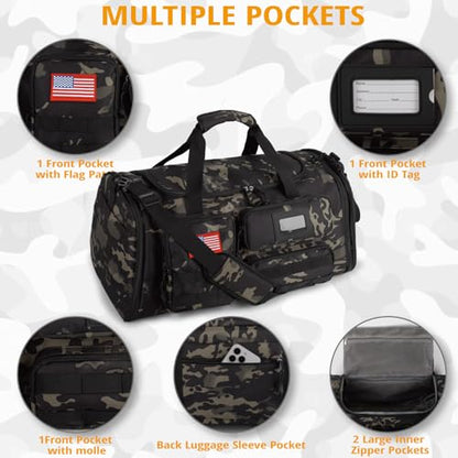Expandable Gym Bag For Men,Tactical Large 3 in 1 Sports Duffle Bag With Shoes Compartment,Water Resistant Sports Gym Tote Bags Multi-functional Weekend Travel Backpack Overnight Bag - color: Camo Black