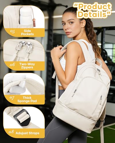 Gym Backpack for Women Men,Waterproof Gym Backpack with Shoe Compartment,Lightweight Sports Gym Bag Casual Daypack,Beige - color: B-beige