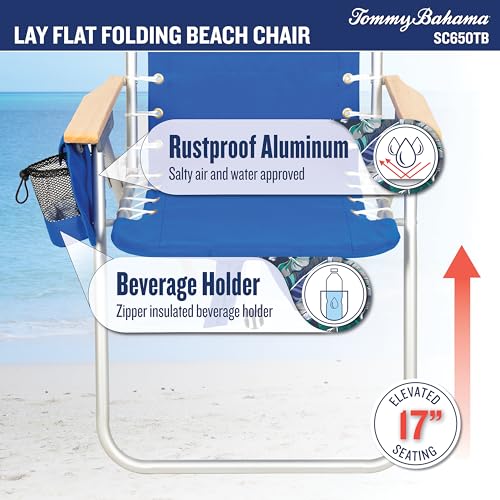 Tommy Bahama Hi-Boy 17" Seat Height 4-Position Lace-Up Suspension Folding Beach Backpack Chair - color: Logo Stripe, style: 2-Pack