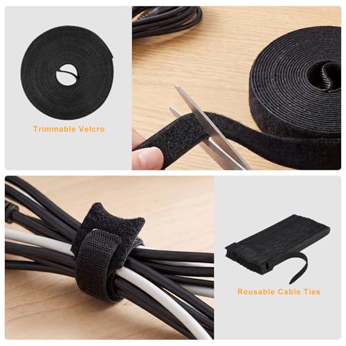 494 PCS Cable Management Kit - 4 Cable Sleeve Split, 2 Cable Organizer, 130 Adhesive Cable Clip, 6 Cable Holder, 2 Roll Cable Organizer Strap, 300 Cable Tie with 50 Mount, for Computer TV Under Desk