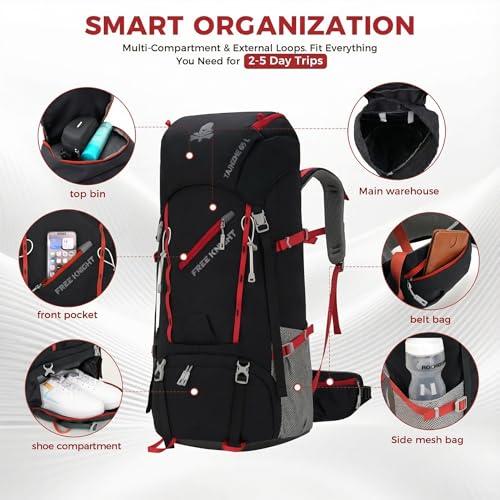 Bseash 65L Waterproof Hiking Camping Backpack with Rain Cover, Outdoor Sport Travel Daypack for Climbing Touring (Black) - color: Black