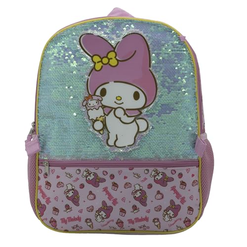 AI ACCESSORY INNOVATIONS Hello Kitty My Melody 5 Piece Backpack Set, Kawaii Flip Sequin Anime School Bag for Girls with Zip Front Pocket, Pink - color: Pink