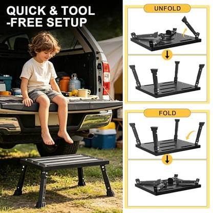 500 lbs Heavy Duty RV Step Stool, Foldable Extra Wide Platform, 3 Adjustable Heights, Rust-Proof Aluminum Legs, Non-Slip Blow-Molded Surface, Portable Step for RV, Trucks, SUVs & Pets (Black)