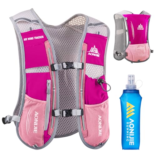 Azarxis Running Water Bottles Flask BPA Free Leakproof Hydration Vest Packs Waist Belt Replacement for Triathlon Marathon Hiking Cycling Climbing Runner - color: #4 Rose Red (5L) with a 500ml Soft Flask