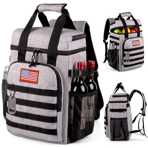 Tactical Backpack Cooler,Lunch Backpack for Men Adults Work with Handle，Soft Cooler Backpack Insulated Waterproof Leak Proof - color: Grey