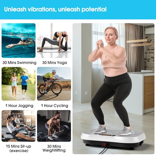 SoftGym Waver Vibration Plate Exercise Machine for Lymphatic Drainage Weight Loss,120 Speed Levels Vibrating Platform with Resistance Bands,Full-Body Workout Equipment for Muscle Activation - style: Slim- Grey White