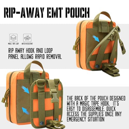 1000D Molle Ifak Pouch Rip Away, Tactical Tear Away Medical Pouch Empty, Military First Aid Pouch Bag Only for Camping Hiking Travel - color: Orange