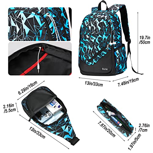 bunie School Backpack for Boys Large Bookbag Boys Backpacks Elementary Middle High School Bags Kids Cool Back Pack Children 7 8 9 10 11 12 13 14 15 16 Years Old (Blue) - color: Blue