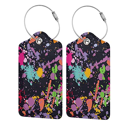 2 Pack Colorful Pop Art Luggage Tags for Suitcases, Cool Leather Luggage Tag for Travel, Bag Tag Privacy Name ID Card Bag Labels for Friends Adults Kids Tourists - color: Colorful Pop Art
