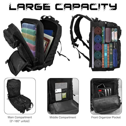 WOLT Military Tactical Backpack for Men 45L Molle Backpack 3 Day Assault Pack Bug Out Bag, Heavy Duty Rucksack for Hiking Gym(Black) - color: Black