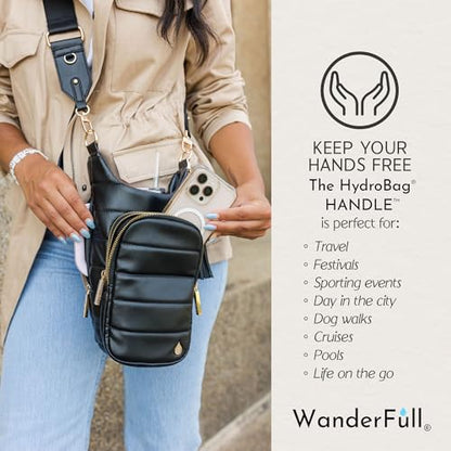 WanderFull HydroBag Handle®, Vegan Leather Hands-Free Crossbody 40 Oz Water Bottle Carrier w/Strap Bundle - color: Black