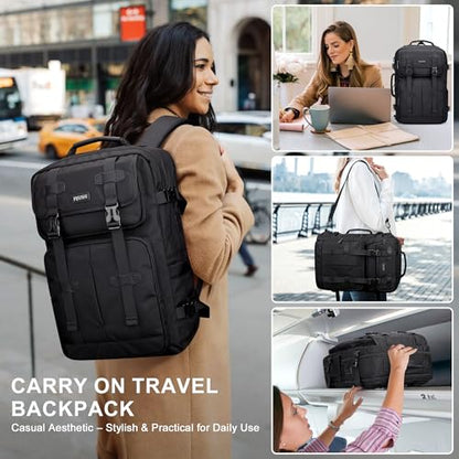 PIJUSHI Travel Backpack for Women Carry on Convertible Duffle Bag Flight Approved Luggage Backpack Fit 16-inch Laptop(PE053 Black) - color: Black