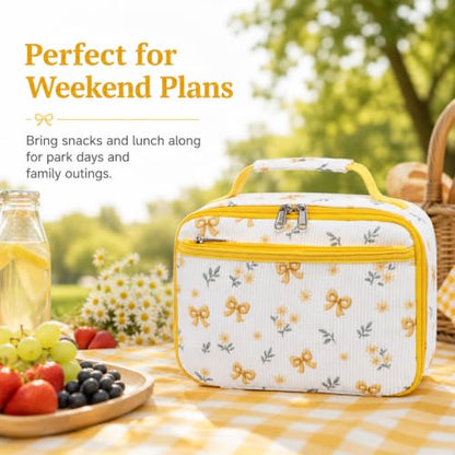 LEDAOU Lunch Box Kids Insulated Lunch Bag Girls Boys Toddler Reusable Lunchbox for School Picnic Hiking (Yellow Flower) - color: Yellow Flower