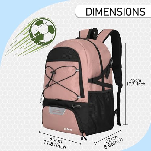 Goloni 30L Sports Backpack with Ball Compartment & Ventilated Shoe Pocket,Basketball Soccer Bag for Youth Boys Girls - color: Pink