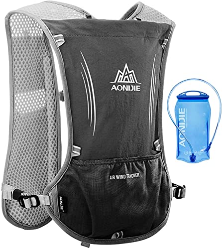 5L Lightweight Running Backpack Outdoor Sports Trail Racing Marathon Hiking Fitness Bag Hydration Vest Pack - color: Black +1.5L Water Bladder