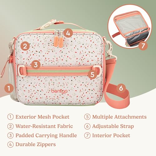 Bentgo Kids Lunch Bag (Whimsy & Wonder Collection) - Durable, Double-Insulated Lunch Bag for Kids 3+; Holds Lunch Box/Water Bottle/Snacks; Water-Resistant Fabric & Zip Pockets (Geo Speckle) - color: Geo Speckle