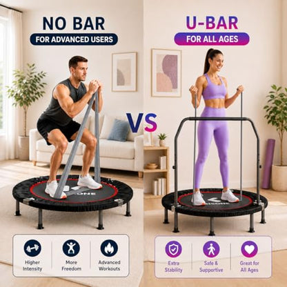 K KENSONE 40" Mini Flodable Spring Rebounder Trampoline for Adults, Small Exercise Trampoline for Indoor Workout and Fitness, Purple Resistance Band Included, Max Load 330 LBS - size: 40"(Gray Resistance Band), style: Without Bar
