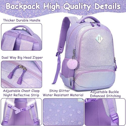 Meisohua School Backpack for Girls Shiny Glitter Sparkly Bookbag for Kids Elementary Middle School Bags for Girl Blingbling Purple - color: Glitter Purple