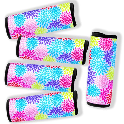 5 Pack Neoprene Luggage Handle Wraps for Suitcase Travel Luggage Tags/Identifiers/Marker/Grips - color: Colorful Fireworks