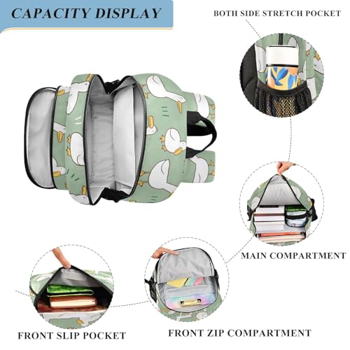 Cartoon Duck Pattern Green Backpack Girls Boys Elementary School Bags Bookbags Laptop Backpack Travel Daypack Safe Reflective Stripes