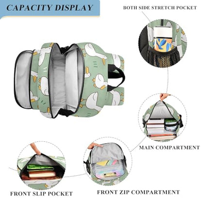 Cartoon Duck Pattern Green Backpack Girls Boys Elementary School Bags Bookbags Laptop Backpack Travel Daypack Safe Reflective Stripes