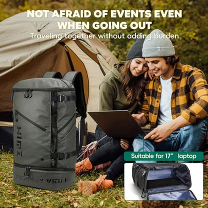 Camping Backpack with Lunch Compartment, Water Resistant Mens Backpack Insulated for Work, 17 inch Laptop Bag, Carry On Backpacks for Airplane Beach Travel, Green - color: Green