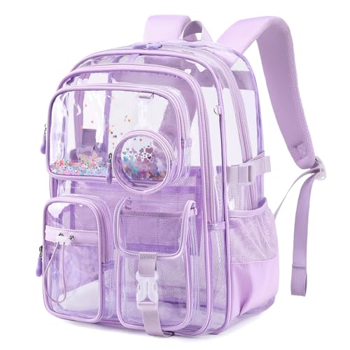 Clear Backpacks for Stadium Events Heavy Duty Clear Bookbag for School Girls Transparent Back Pack, Purple - color: Purple