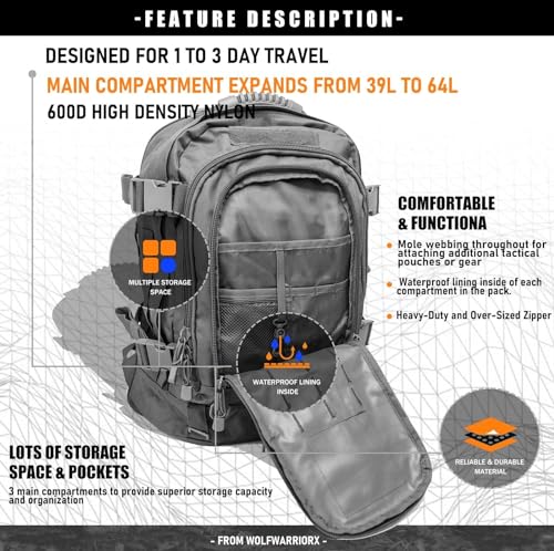 Miramrax Tactical Backpack Military Hiking Daypack - Molle Backpack for Men 3 Day Assault Pack Bug Out Bag for Camping (Grey) - color: Grey
